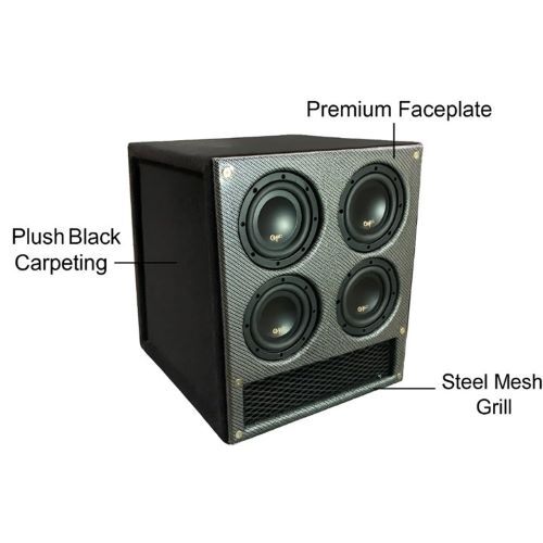 ENCLOSURE 6.5" QUAD SUBWOOFER ONLY-CARBON FIBER FACEPLATE WITH STEEL MESH GRILL AND PLUSH BLACK CARP