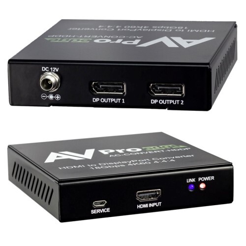 CONVERTER HDMI TO DISPLAYPORT AND 1X2 DISTRIBUTION AMPIFIER 4K60 (4:4:4) 18GBPS