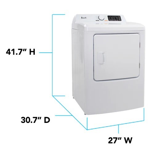 DRYER 7.0 CF ELECTRIC WHITE EIGHT CYCLES ALUMINUM COATED DRUM REVERSIBLE DOOR