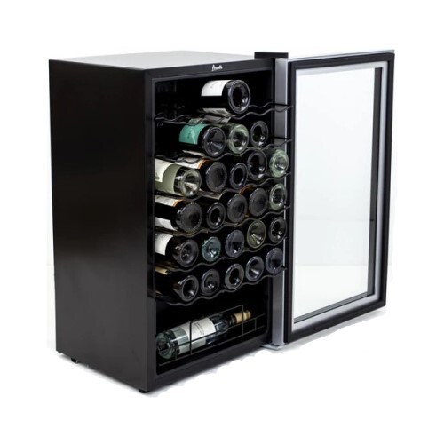 WINE COOLER 34 BOTTLE BLACK CABINET W/GLASS DR PLATINUM TRIM DOOR/INTEGRATED SOFT TOUCH DIGITAL DISP