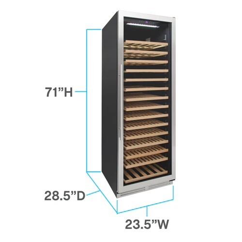 WINE CHILLER 176 BOTTLE SINGLE ZONE REVERSIBLE GLASS DOOR PULL OUT SHELVES