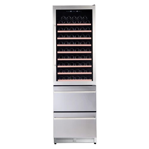 WINE CHILLER 108 BOTTLE 24" DUAL ZONE COOLER DRAWERS STAINLESS STEEL FINISH