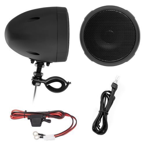 SPEAKERS MARINE BLACK CHROME MOTORCYCLE/ATV SOUND SYSTEM W/BLUETOOTH AUDIO STREAMING, 1 PAIR OF 3" W