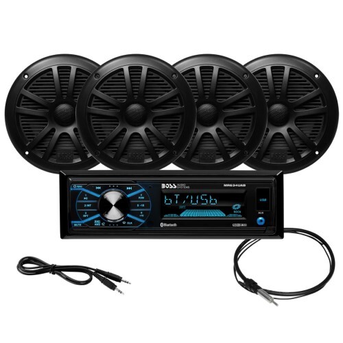 HEAD UNIT + SPKR PKGS MARINE MR634UAB, MR6B, MRANT10, 35AC, SINGLE-DIN, MECH-LESS MULTIMEDIA PLAYER