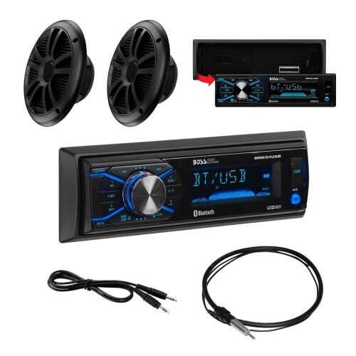 HEAD UNIT + SPKR PKGS MARINE MR634UAB, MR6B, MRANT10, 35AC, SINGLE-DIN, MECH-LESS MULTIMEDIA PLAYER