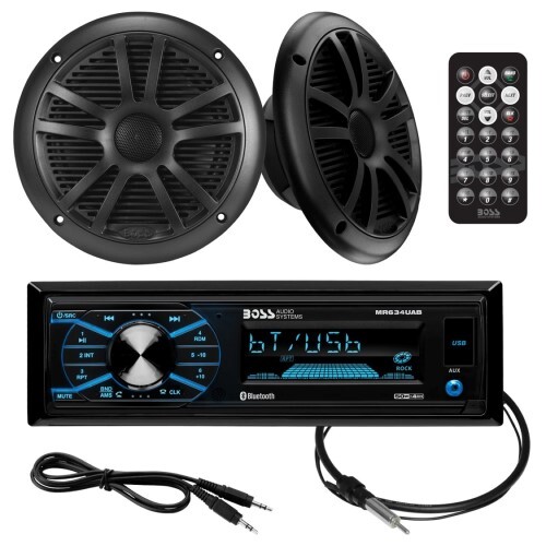 HEAD UNIT + SPKR PKGS MARINE MR634UAB, MR6B, MRANT10, 35AC, SINGLE-DIN, MECH-LESS MULTIMEDIA PLAYER