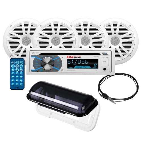 HEAD UNIT + SPKR PKGS MARINE MR508UABS, MR6W, MRANT10, MRC5, 35AC, SINGLE-DIN, CD/MP3 PLAYER BLUETOO