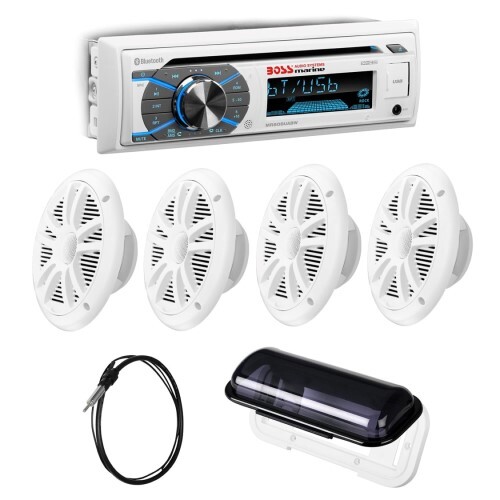 HEAD UNIT + SPKR PKGS MARINE MR508UABS, MR6W, MRANT10, MRC5, 35AC, SINGLE-DIN, CD/MP3 PLAYER BLUETOO