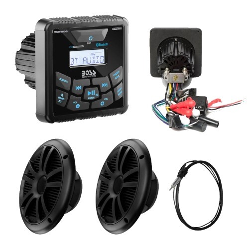 HEAD UNIT + SPKR PKGS MARINE MGR450B, MR6B, MRANT10, GAUGE, MECH-LESS MULTIMEDIA PLAYER (NO CD/DVD)