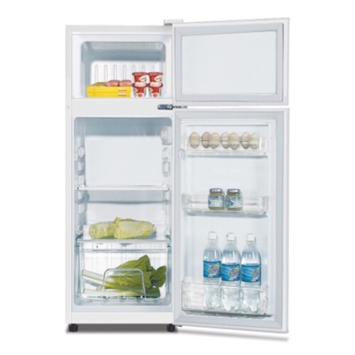 REFRIGERATOR 4.2 CF WHITE AMERICAN TRIBUTE STYLIZED AMERICAN FLAG DOOR ESTAR 2-DOOR GLASS SHELVES