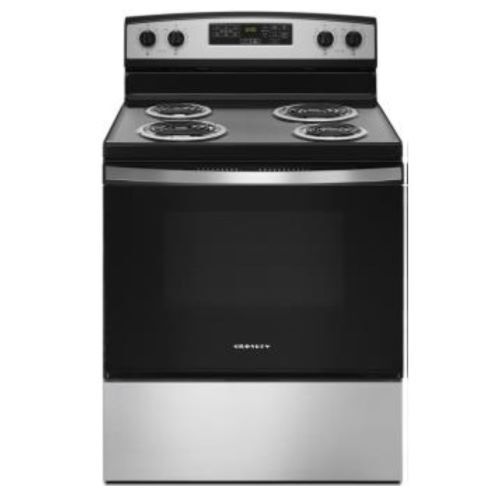 RANGE 4.8 CF ELECTRIC BLACK CROSLEY 4 COIL ELEMENTS SELF CLEAN EASY TOUCH CONTROLS