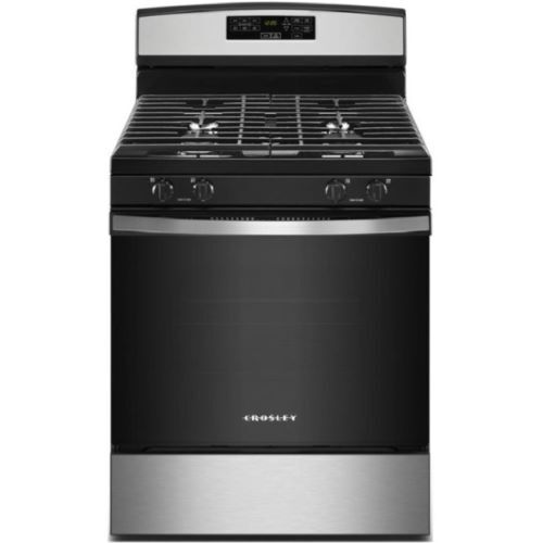 RANGE 5.0 CF GAS BLACK SELF CLEAN CROSLEY WINDOW 5 BURNERS OVAL BURNER EASY TOUCH ELECT CONTROLS