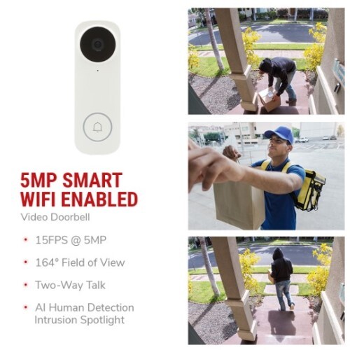 DOORBELL 5MP WIFI FIXED 2.0MM LENS IR LED 16.50FT 32GB MICRO SD INCL 12VDC BUILT-IN MIC