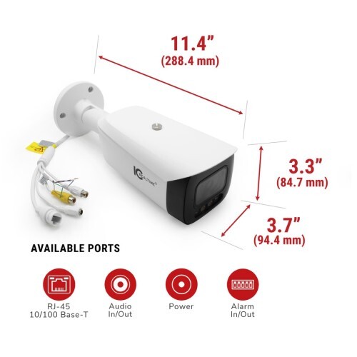 CAMERA 4MP IP INDOOR/OUTDOOR BULLET VARIFOCAL 2.7-12MM MOTORIZED LENS 229 FEET WARM LIGHT LED POE