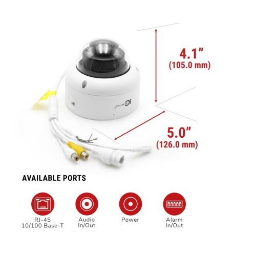 CAMERA 4MP IP INDOOR/OUTDOOR DOME VARIFOCAL 2.7-12MM MOTORIZED LENS 131 FEET WARM LIGHT LED POE