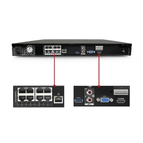 RECORDER NVR 8 CHANNEL 1U SHELFMOUNT 8 PORT POE SWITCH UP TO 8MP IP