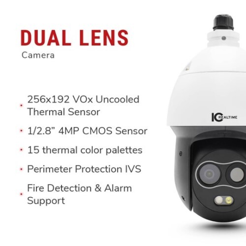 CAMERA IP DUAL LENS THERMAL PTZ 256 X 192 THERMAL RESOLUTION 4MP VISIBLE RESOLUTION AI -AUTO TRACK