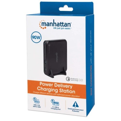 CHARGING STATION (1)USB-C PD 60W (1)USB-C PD UP TO 30 W (2)QUICK CHARGE USB-A TO 18 W EA BLACK