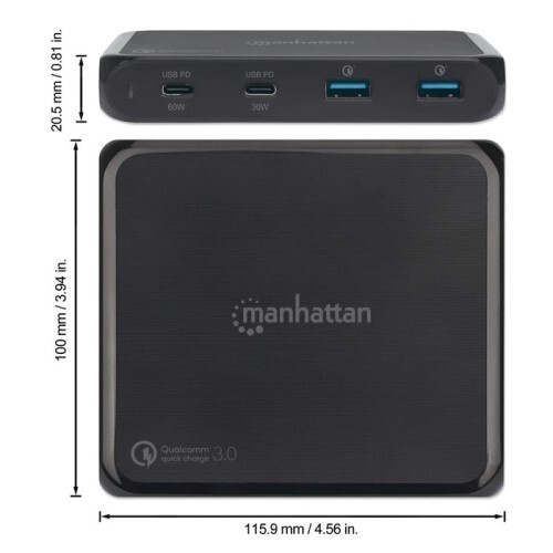 CHARGING STATION (1)USB-C PD 60W (1)USB-C PD UP TO 30 W (2)QUICK CHARGE USB-A TO 18 W EA BLACK