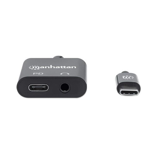 CONVERTER USB-C TO MALE TO 3.5 MM AUDIO AND USB-C POWER DELIVERY FEMALES BLACK