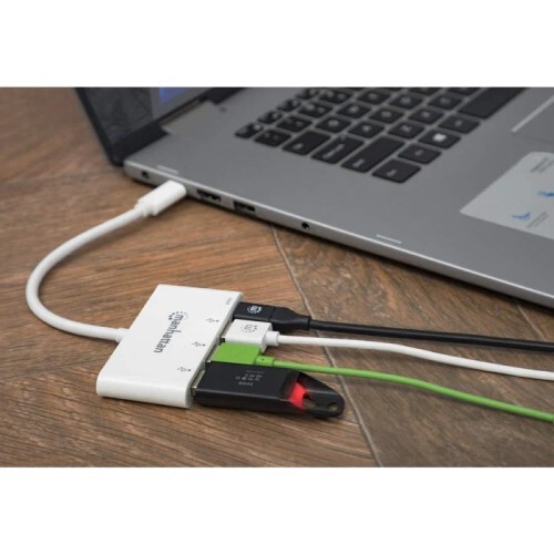 HUB USB-C MALE TO THREE TYPE-A PORTS FEMALE 5 GBPS 60 W VIA USB-C PD PORT WHITE