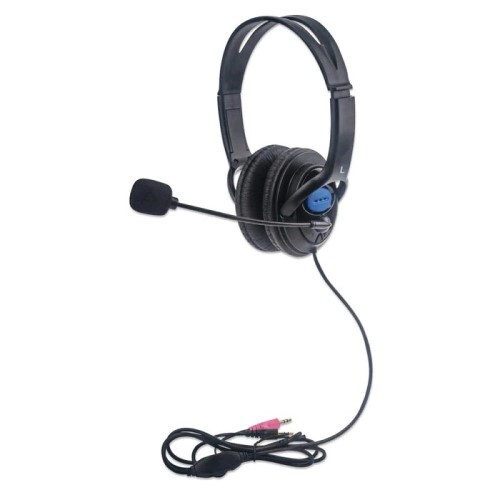 HEADSET LIGHTWEIGHT OVER-EAR DESIGN TWO 3.5 MM PLUGS BUILT-IN ADJUSTABLE MICROPHONE BLACK