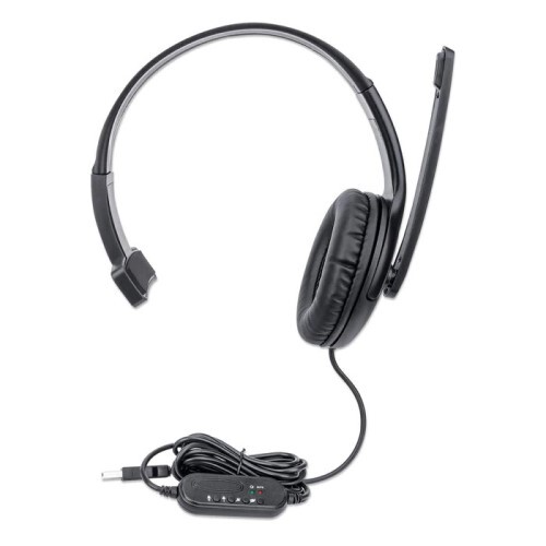 HEADSET USB SINGLE-SIDED OVER-EAR DESIGN WIRED USB-A PLUG IN-LINE VOLUME CONTROL BLACK RETAIL BOX