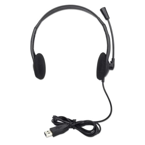 HEADSET USB LIGHTWEIGHT ON-EAR DESIGN WIRED USB-A PLUG ADJUSTABLE MICROPHONE BLACK RETAIL BOX