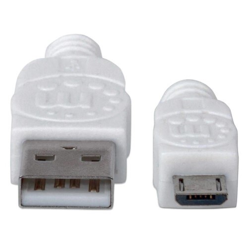 CABLE USB 2.0 TYPE-A MALE TO MICRO-B MALE 480 MBPS 3 FT WHITE