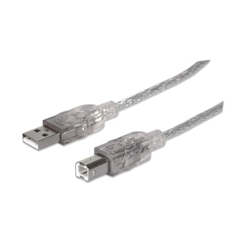 CABLE USB 2.0 TYPE-A MALE TO TYPE-B MALE 480 MBPS 6 FT TRANSLUCENT SILVER