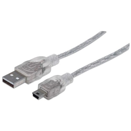 CABLE USB 2.0 TYPE-A MALE TO MINI-B MALE 480 MBPS 6 FT TRANSLUCENT SILVER
