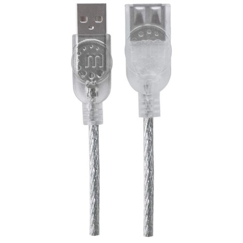CABLE USB 2.0 TYPE-A MALE TO TYPE-A FEMALE 480 MBPS 6 FT TRANSLUCENT SILVER