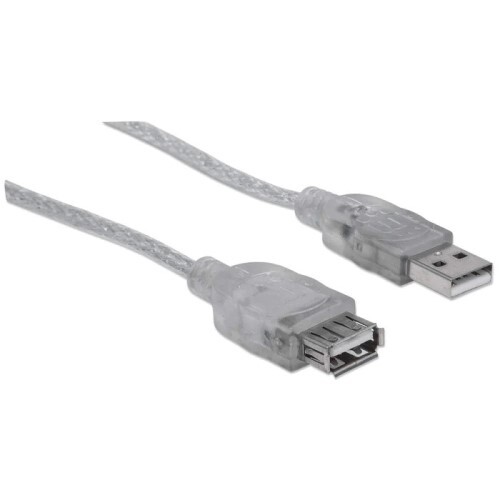CABLE USB 2.0 TYPE-A MALE TO TYPE-A FEMALE 480 MBPS 10 FT TRANSLUCENT SILVER
