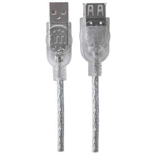 CABLE USB 2.0 TYPE-A MALE TO TYPE-A FEMALE 480 MBPS 15 FT TRANSLUCENT SILVER