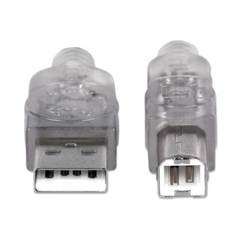 CABLE USB 2.0 TYPE-A MALE TO TYPE-B MALE 480 MBPS 16 FT TRANSLUCENT SILVER