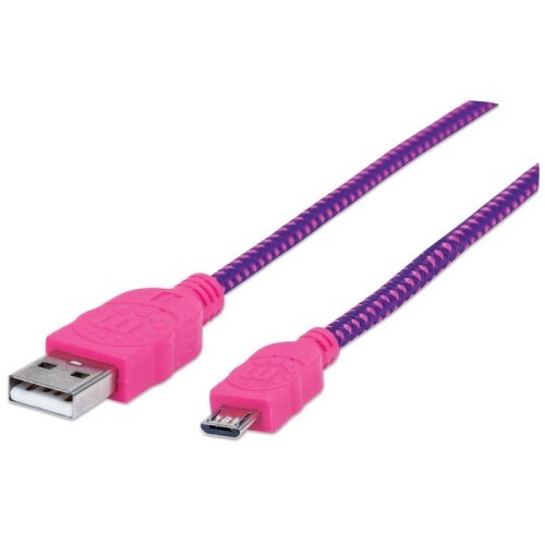 CABLE USB 2.0 TYPE-A MALE TO MICRO-B MALE 480 MBPS 3 FT PURPLE/PINK