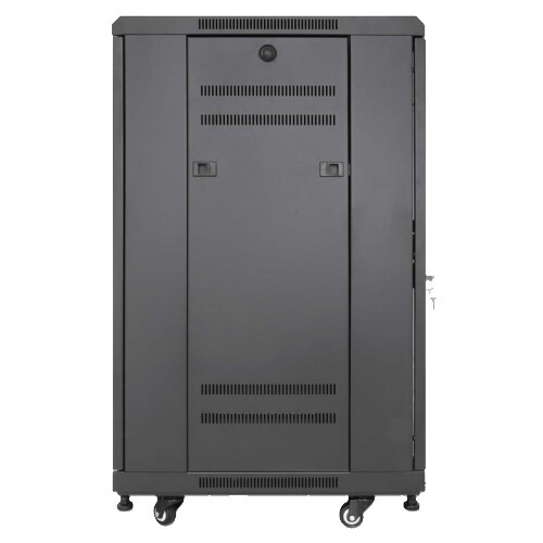 RACK CABINET 18U PRO LINE WITH INTEGRATED FANS 3 RACK SHELVES / CASTERS AND FEET / TEMPERED GLASS DO