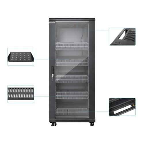 RACK CABINET 27U PRO LINE WITH INTEGRATED FANS 5 RACK SHELVES / CASTERS AND FEET / TEMPERED GLASS DO