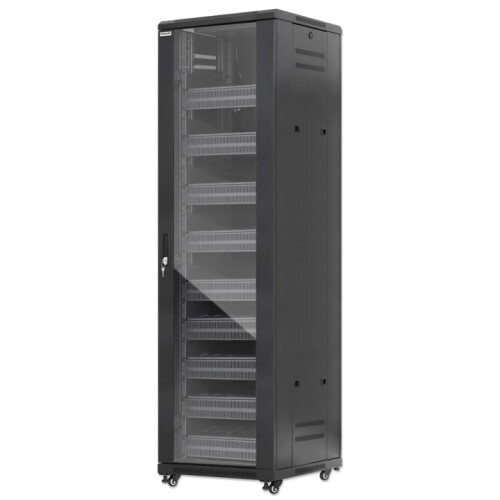 RACK CABINET 42U PRO LINE WITH INTEGRATED FANS 9 RACK SHELVES / CASTERS AND FEET / TEMPERED GLASS DO