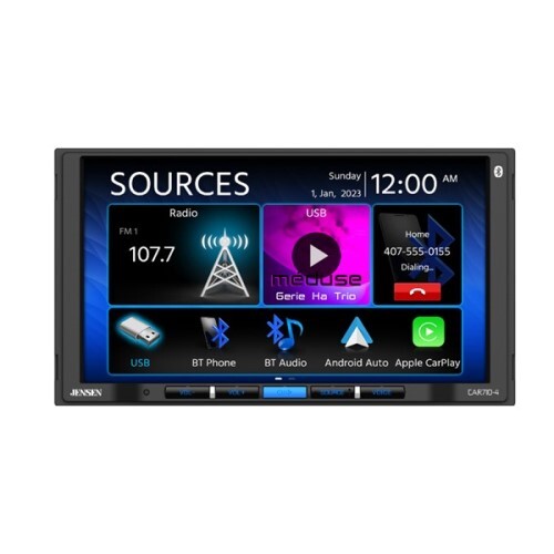 RECEIVER 7" CAPACITIVE TOUCHSCREEN LCD (1024X600), WIRED APPLE CARPLAY & ANDROID AUTO, BUILT-IN BLUE