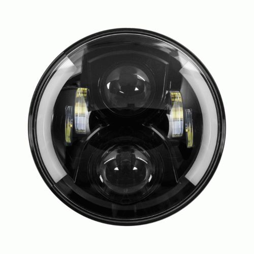 HEADLIGHT 7" ROUND WITH PARTIAL HALO BLACK FRONT 6-LED HEADLIGHT