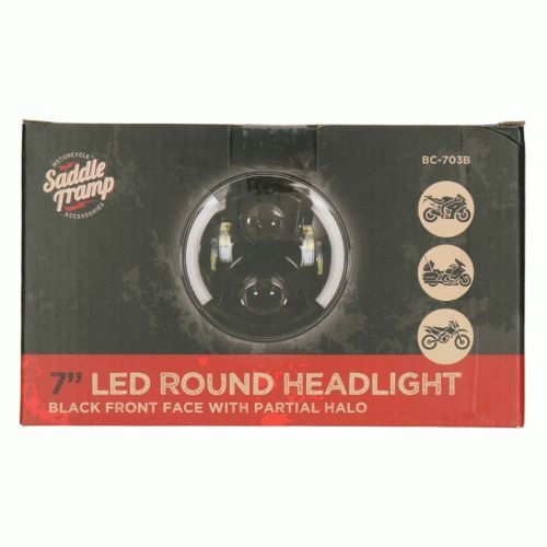 HEADLIGHT 7" ROUND WITH PARTIAL HALO BLACK FRONT 6-LED HEADLIGHT
