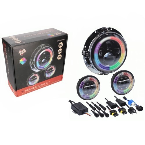 HEADLIGHT 7” LIGHT WITH (2) 4.5” AUXILIARY LIGHTS & RGB CONTROLLER & 7” RETAINING RING