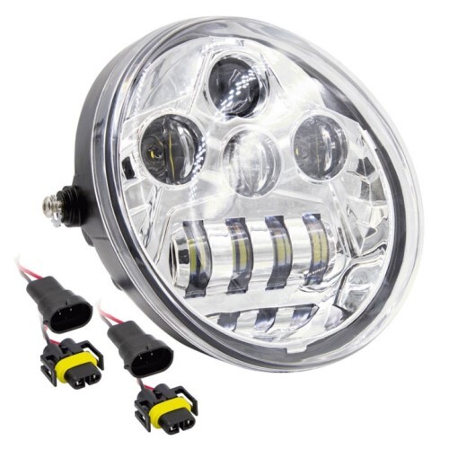 HEADLIGHT 7" 8 LED OBLONG OVAL MOTORCYCLE LIGHT - CHROME FRONT FACE