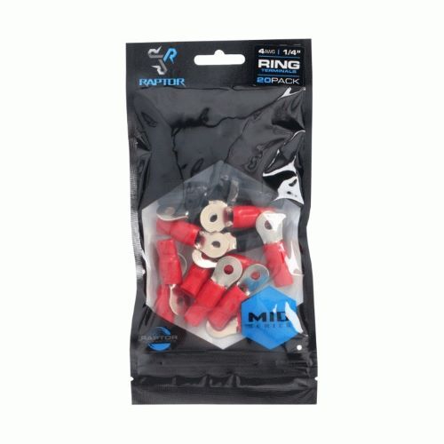 RING TERMINAL RAPTOR 4AWG 1/4IN GOLD RING TERMINALS - 20 PK