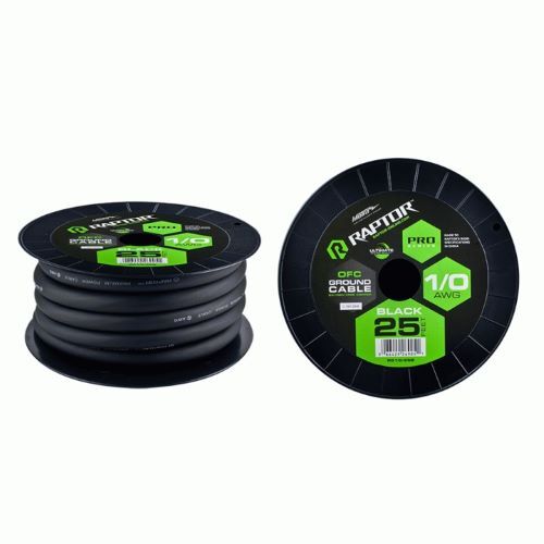 CABLE RAPTOR POWER 25 FT 1/0 AWG BLACK Pro-Series OFC POWER CABLE