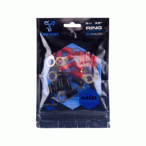 TERMINAL RAPTOR 8 AWG 3/8IN GOLD RING TERMINALS - Mid-Series - 20PK