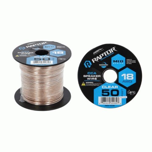 SPEAKER WIRE RAPTOR 18GA CLEAR CCA 50FT - VICE SERIES