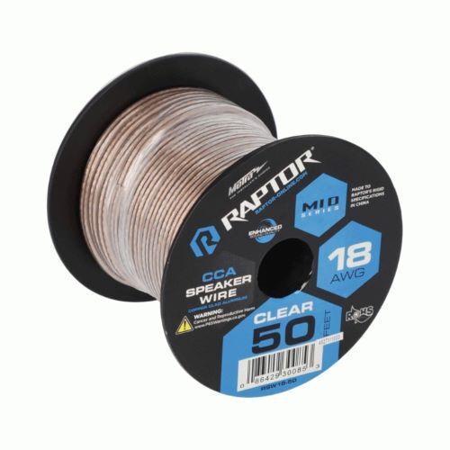 SPEAKER WIRE RAPTOR 18GA CLEAR CCA 50FT - VICE SERIES