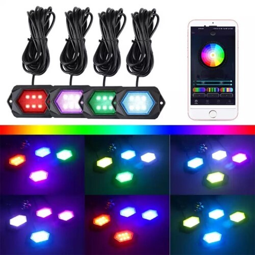 KIT ULTRA X-BRIGHT 4-PIECE RGB+W CHASING LED ROCK LIGHT KIT W/BLUETOOTH APP CONTROL
